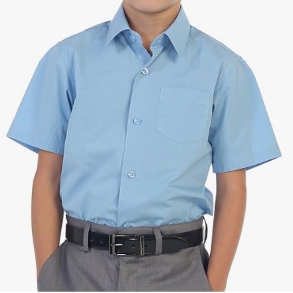 Boys Size 4 Gioberti Sky Blue Short Sleeve Solid Dress Shirt, Button Down, NWT